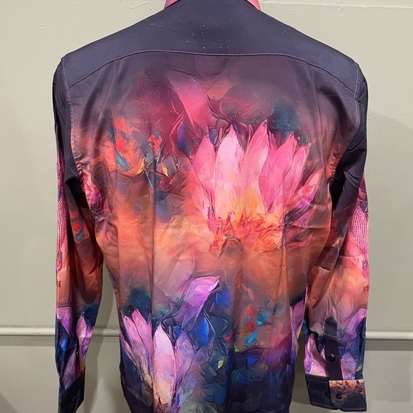 Deniko shirt button front casual black multi color rhinestones modern fit - Picture 3 of 4